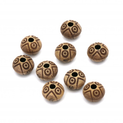 Plastic Round Bead with Ethnic Ornaments, 10x7 mm, Hole: 2.5 mm, Brown -50 grams ~ 100 pieces