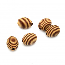 Striped Plastic Oval Bead, Imitation Wood, 13x10 mm, Hole: 2 mm, Brown -50 grams ~ 60 pieces