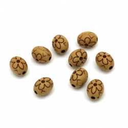 Plastic Oval ANTIQUE Bead, Wood Imitation, 15x15 mm, Hole: 8 mm, Brown -50 grams ~ 154 pieces