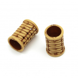 Plastic Cylinder Bead ANTIQUE, 20x12.5 mm, Hole: 9.5 mm, Wood Color -50 grams ~ 64 pieces