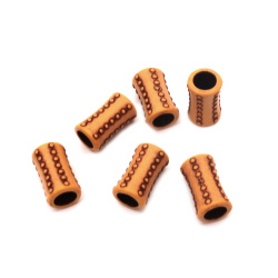 Plastic Cylindrical Bead ANTIQUE / 17x10 mm, Hole: 6 mm / Brown - 50 grams ~ 75 pieces