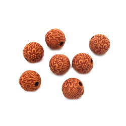 Engraved Ball Bead ANTIQUE / 11 mm, Hole: 2.5 mm / Brown - 50 grams ~ 53 pieces