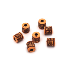 Cylinder Bead ANTIQUE with Ethnic Ornaments / 10x9 mm / Hole: 3 mm / Brown - 50 grams ~95 pieces
