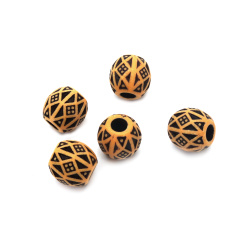Engraved Ball Bead ANTIQUE / 15x15 mm, Hole: 5 mm / Brown - 50 grams ~ 27 pieces