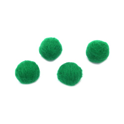 Wool Felt Ball, Hand-Felted, 20 mm, Green - 4 Pieces