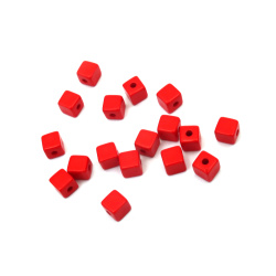Мънисто плътно куб 6 мм дупка 1.5 мм червено -50 грама ~245 броя