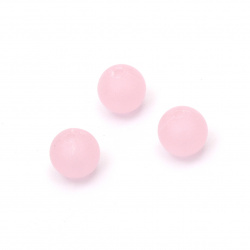 Мънисто прозрачно топче 8 мм дупка 2 мм матирано цвят розов -20 грама ~80 броя