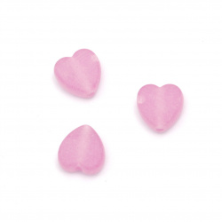 Transparent heart-shaped bead, 9x8.5x4 mm, hole 2 mm, matte, pink-purple color, 20 grams, approximately 125 pieces