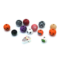 Mărgele din lemn Halloween 15~18x16~25 mm gaură 4 mm ASORTATE - 10 bucăți