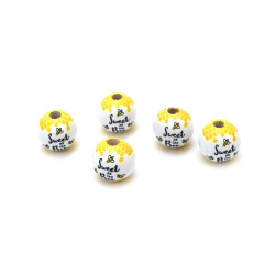 Wooden Beads "Sweet as can Bee", 15x16 mm, Hole: 4 mm, White and Yellow - 10 pieces
