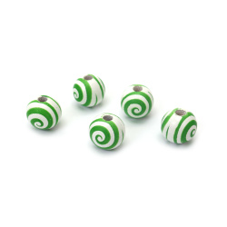 Bilă de mărgele din lemn 15x16 mm gaură 4 mm culoare alb și verde - 10 bucăți