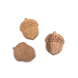Wooden Acorn Cutouts 30x37x3 mm, Natural Color - 10 pieces