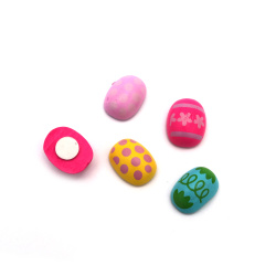 Figurină ouă din lemn pentru decor 17x23x10 mm cu lipici MIX - 10 bucăți