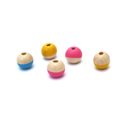 Round Wooden Bead 14x15 mm,  Hole: 4 mm, Varnished, MIX - 10 pieces