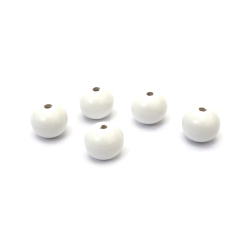 Round Wooden Beads 18x20 mm,  Hole: 4 mm, Varnished, White - 10 pieces