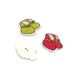 Wooden Buttons, Baby Slippers / 36x27x2.5 mm, Holes: 1.5 mm, MIX - 10 pieces