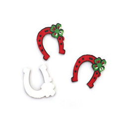 Фигурка дърво подкова с детелина 19x21x2 мм цвят червен -10 броя