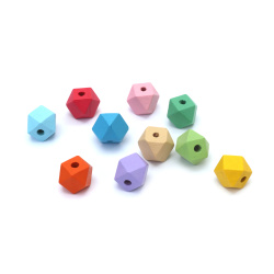 Polygonal Wood Beads 14x14 mm, Hole: 3 mm, MIX - 10 pieces
