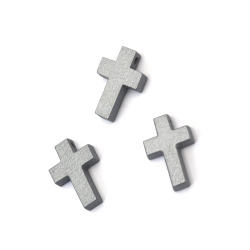 Σταυρός, ξύλινο κρεμαστό 14x22x4 mm τρύπα 2 mm χρώμα ασημί - 10 τεμάχια