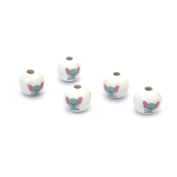 Bilă de mărgele din lemn cu elefant 15x16 mm gaură 4 mm culoare alb - 10 bucăți