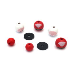 Stoc epuizat. Primeste notificare pe email cand produsul revine in stoc Set de 4 mărgele din lemn Moș Crăciun DIY 20x50 mm gaură 4 mm - 2 seturi