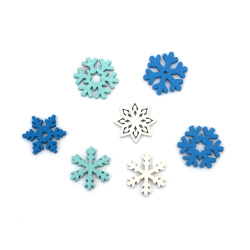 Figurină din lemn fulg de nea ASORTATĂ 23~25x2.5 mm MIX - 10 bucăți