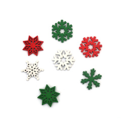Figurină din lemn fulg de nea ASORTATĂ 23~25x2.5 mm MIX - 10 bucăți