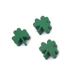 Mărgele de lemn trifoi 17x19x10 mm gaură 2.5 mm culoare verde - 5 bucăți