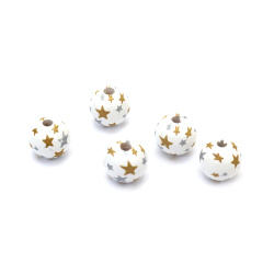 Mărgele din lemn cu stele, 15x16 mm, gaură 4 mm, culoare alb - 10 bucăți