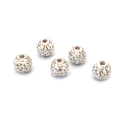Mărgele din lemn cu motiv de leopard, 15x16 mm, gaură de 4 mm, culoare alb cu margine aurie - 10 bucăți