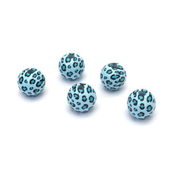 Mărgele de lemn cu motiv de leopard 15x16 mm gaură 4 mm culoare albastru - 10 bucăți