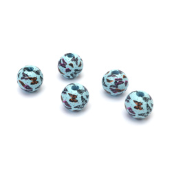 Mărgele de lemn cu bilă fluture 15x16 mm gaură 4 mm culoare albastru - 10 bucăți