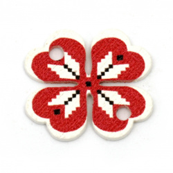 Printed Wooden Clover-shaped Connector, EMBROIDERY / 23x2 mm, Holes: 2.5 mm - 10 pieces