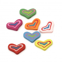 Colorful Wooden Heart Bead for Handmade Accessories and Decoration, 19x28x5 mm, Hole: 2 mm, MIX -10 pieces