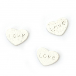Ξύλινη καρδιά τύπου cabochon 9x12x1,5 mm επιγραφή LOVE λευκό -10 τεμάχια