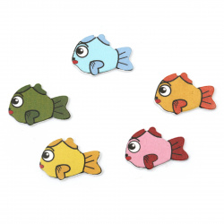Multicolored Wooden Figurine / Fish, 19.5x28x3 mm, MIX -10 pieces