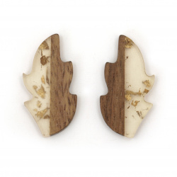 Cabochon Type Leaf Figurine / Wood and Resin, 31.5x16 mm - 2 pieces