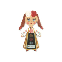 Cabochon Type Wooden Figurine, Girl in Folk Costume / 65x40x1.5 mm - 5 pieces