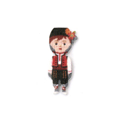 Flat Wooden Figure of a Boy in Folk Costume / 18x8x1.5 mm - 10 pieces