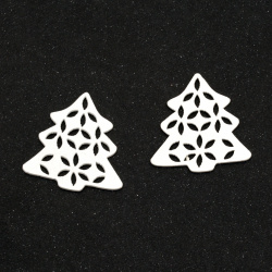 Wooden figurine in the shape of a Christmas tree 34x33x2 mm white color - 10 pieces