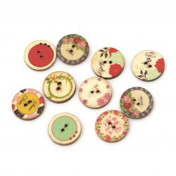 Round Vintage Wooden Buttons, 20x3 mm, Holes: 2 mm, MIX -10 pieces