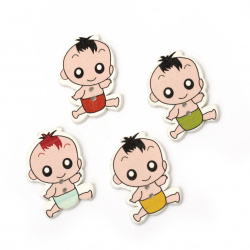 Cute Wooden Baby Button, 33x23x2 mm, Holes: 2 mm, MIX -10 pieces