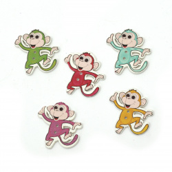 Children's Wooden Buttons / Jumping Monkey, 29x25x2 mm, Holes: 2 mm, MIX -10 pieces