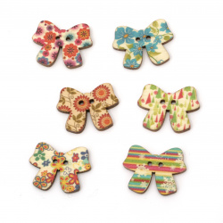 Patterned Wooden Button / Ribbon, 30x23x3 mm, Holes: 3 mm, MIX -10 pieces