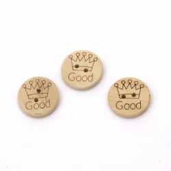 Natural Engraved Wooden Button, 20x4 mm, Holes: 2 mm -10 pieces