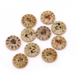 Printed Wooden VINTAGE Buttons, 20x5 mm, Holes: 2 mm, MIX -10 pieces