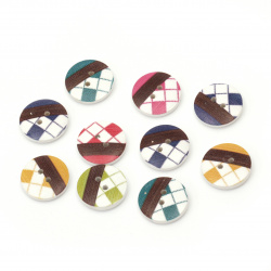 Patterned Round Wooden Buttons, 20x4.5 mm, Holes: 2 mm, MIX -10 pieces