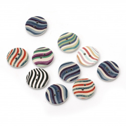 Patterned Round Wooden Buttons, 20x4.5 mm, Holes: 2 mm, MIX -10 pieces
