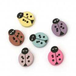 Colored Wooden Ladybug Button, 18x14x4 mm, Holes: 2 mm, MIX -10 pieces