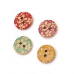 Printed Wooden Buttons / Floral Ornaments, 15x4 mm, Holes: 2 mm, MIX -10 pieces